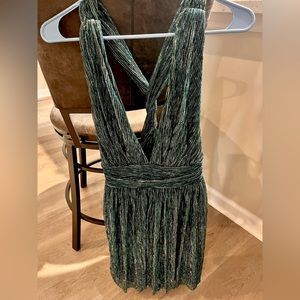 Lulus Ailey Gold and Teal Blue Mid-Thigh Skater Dress Size XS NWT